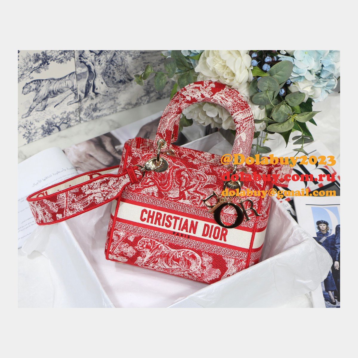 Lady Copy Christian Dior 24cm Red Bag UK for sale