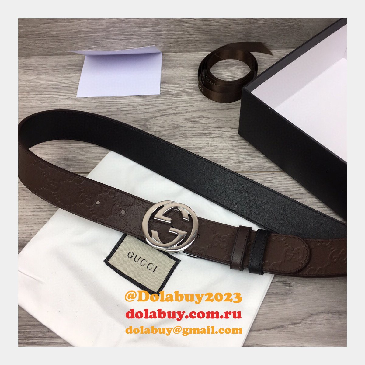 Fake Gucci 37MM Double G leather Replica belt