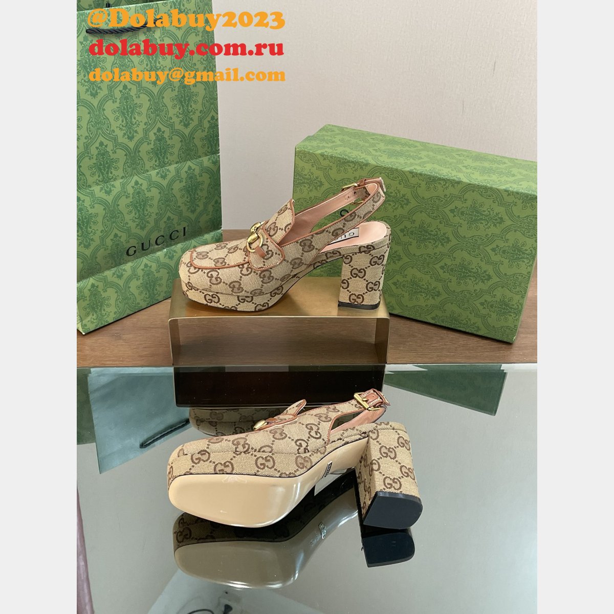 Lady Horsebit GG Gucci Replicas Slingback Pumps Shoes
