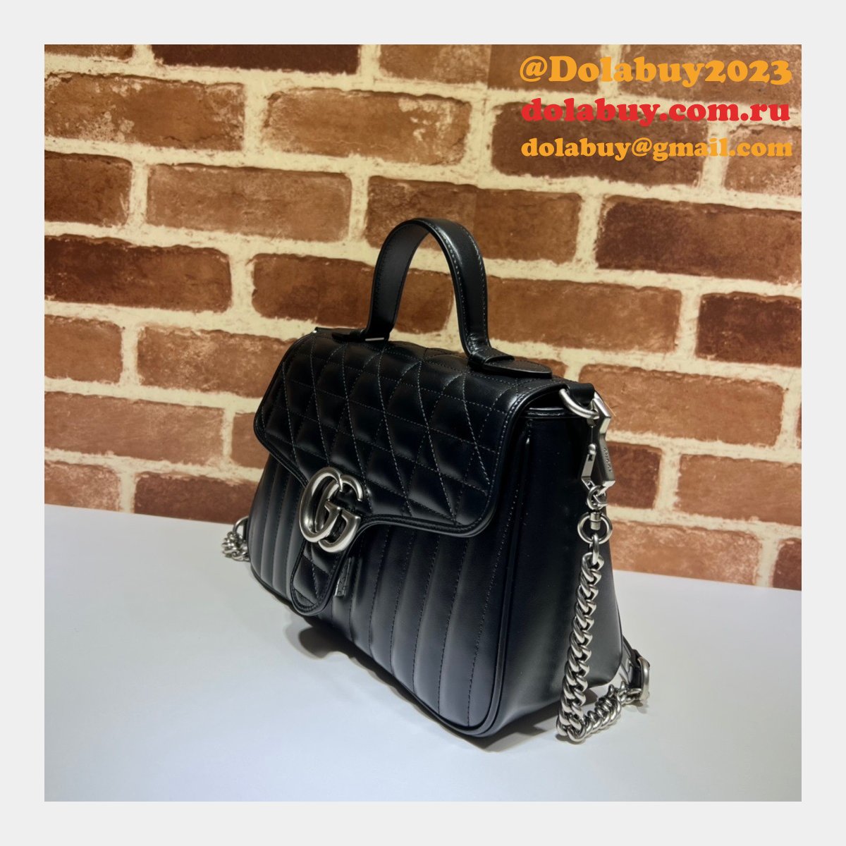 Designer Replica Gucci Replicas GG Marmont small top handle 498110 bag