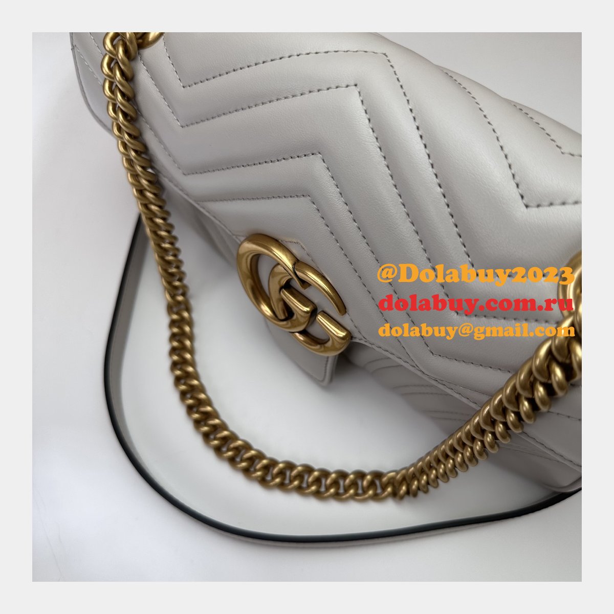 Top Gucci Grey Matelassé GG Marmont Small Shoulder 443497 Knockoff Bag
