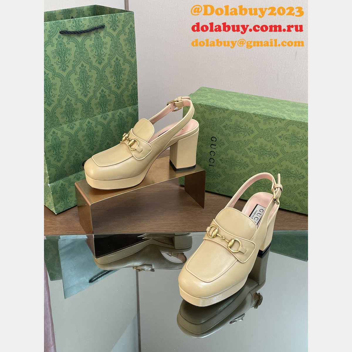 Lady Horsebit GG Gucci Replicas Slingback Pumps Shoes