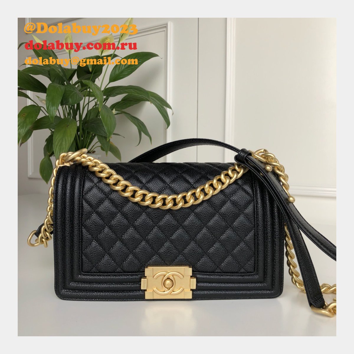 AAA+ CC Le Boy  Luxury Replica Black Bags Caviar 25cm