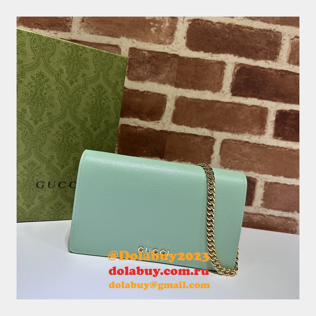 Chain Wallet Inspired Gucci Script 772643 Knockoff Bag