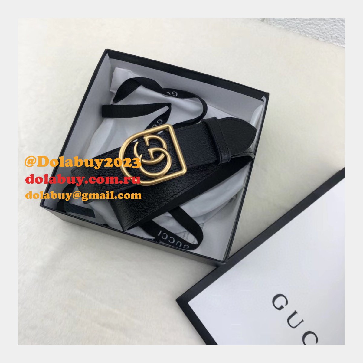 Top Quality Gucci Double G leather Replica belt black