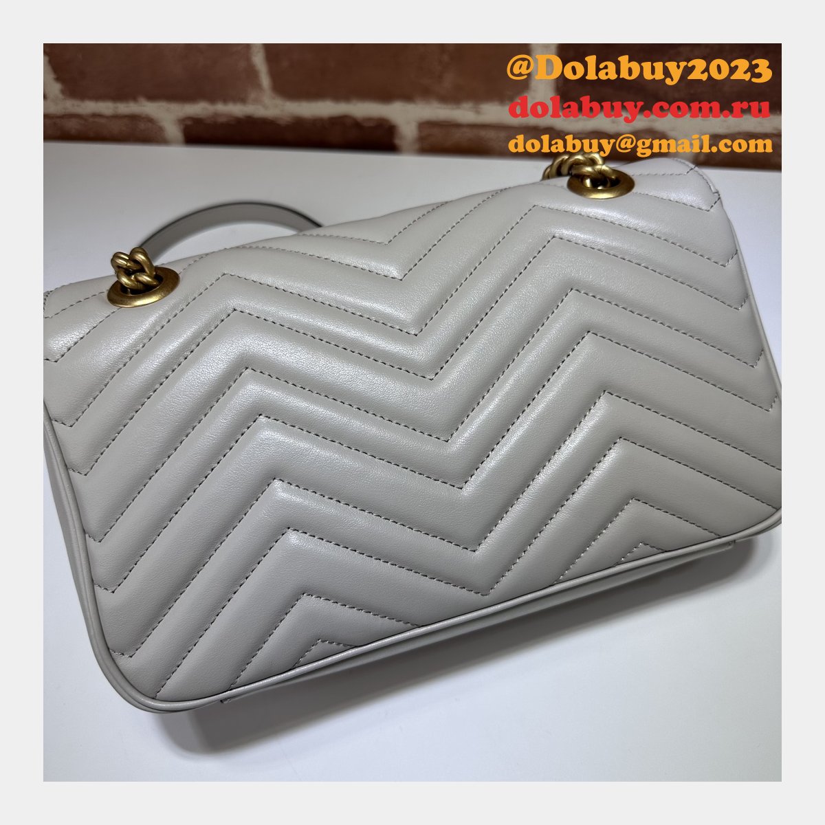 Top Gucci Grey Matelassé GG Marmont Small Shoulder 443497 Knockoff Bag