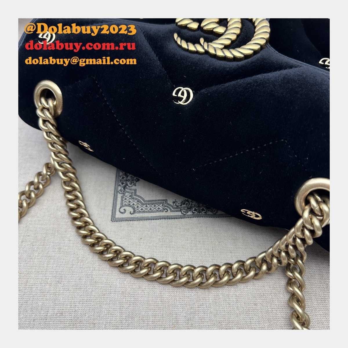 Black Velvet 443497 Gucci GG Marmont Matelassé Shilder Replica Bag