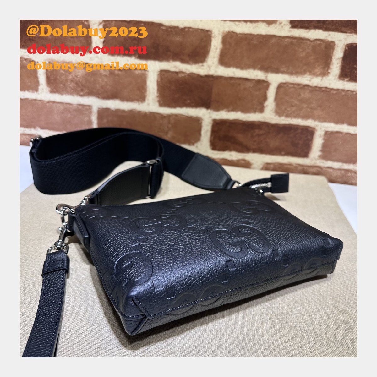 Black Jumbo GG Gucci Knockoff Messenger Men 761747 Luxury Bag