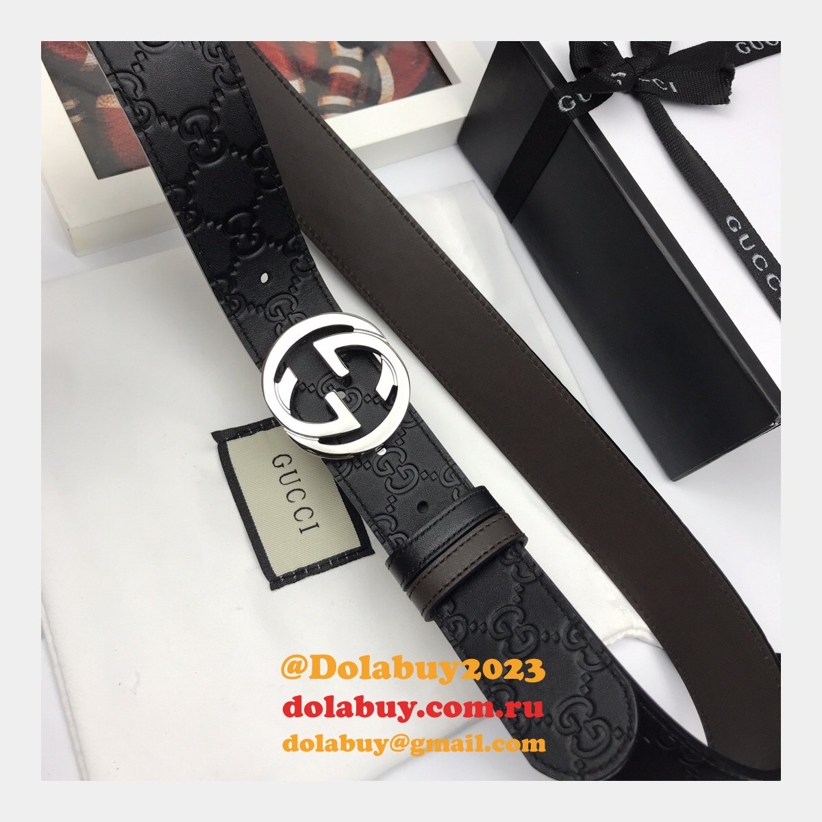 7 Star Gucci 37mm Replica Interlocking G-Buckle Leather black Belt
