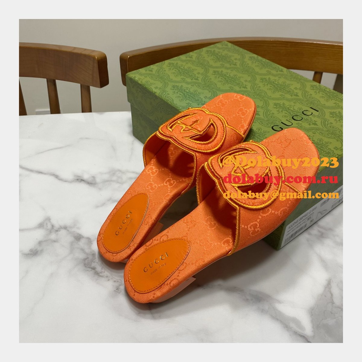 Top Quality GUCCI INTERLOCKING G CUT-OUT SANDAL FLAT