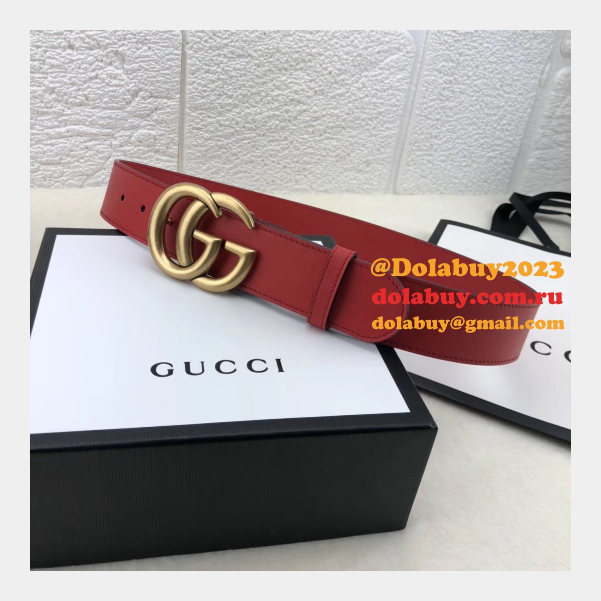 AAA+ Gucci Replica Leather Belt With Double G Red Buckle