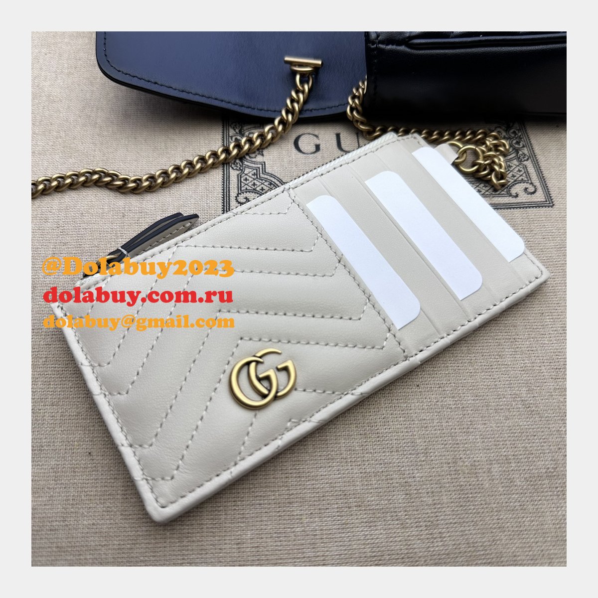 GG Marmont Gucci Replica Card Case Chain Wallet 751526 Bag