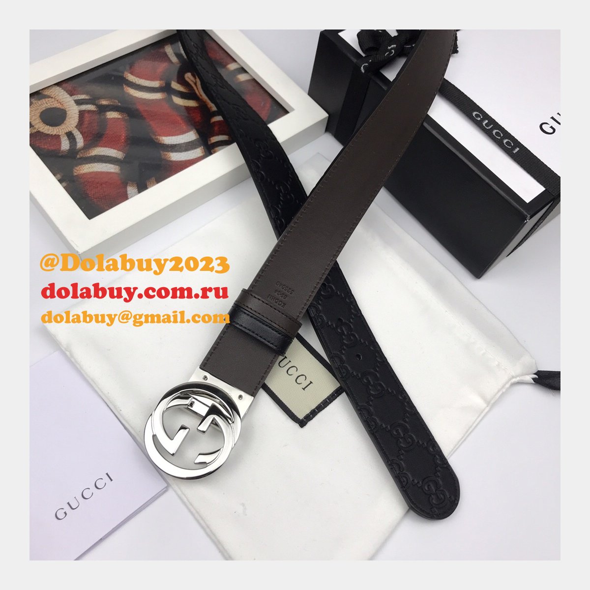 7 Star Gucci 37mm Replica Interlocking G-Buckle Leather black Belt