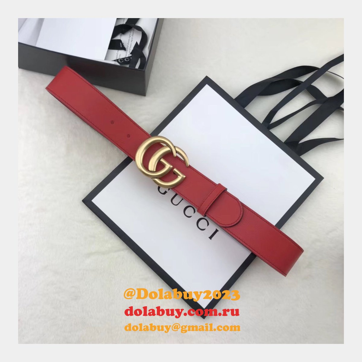 AAA+ Gucci Replica Leather Belt With Double G Red Buckle