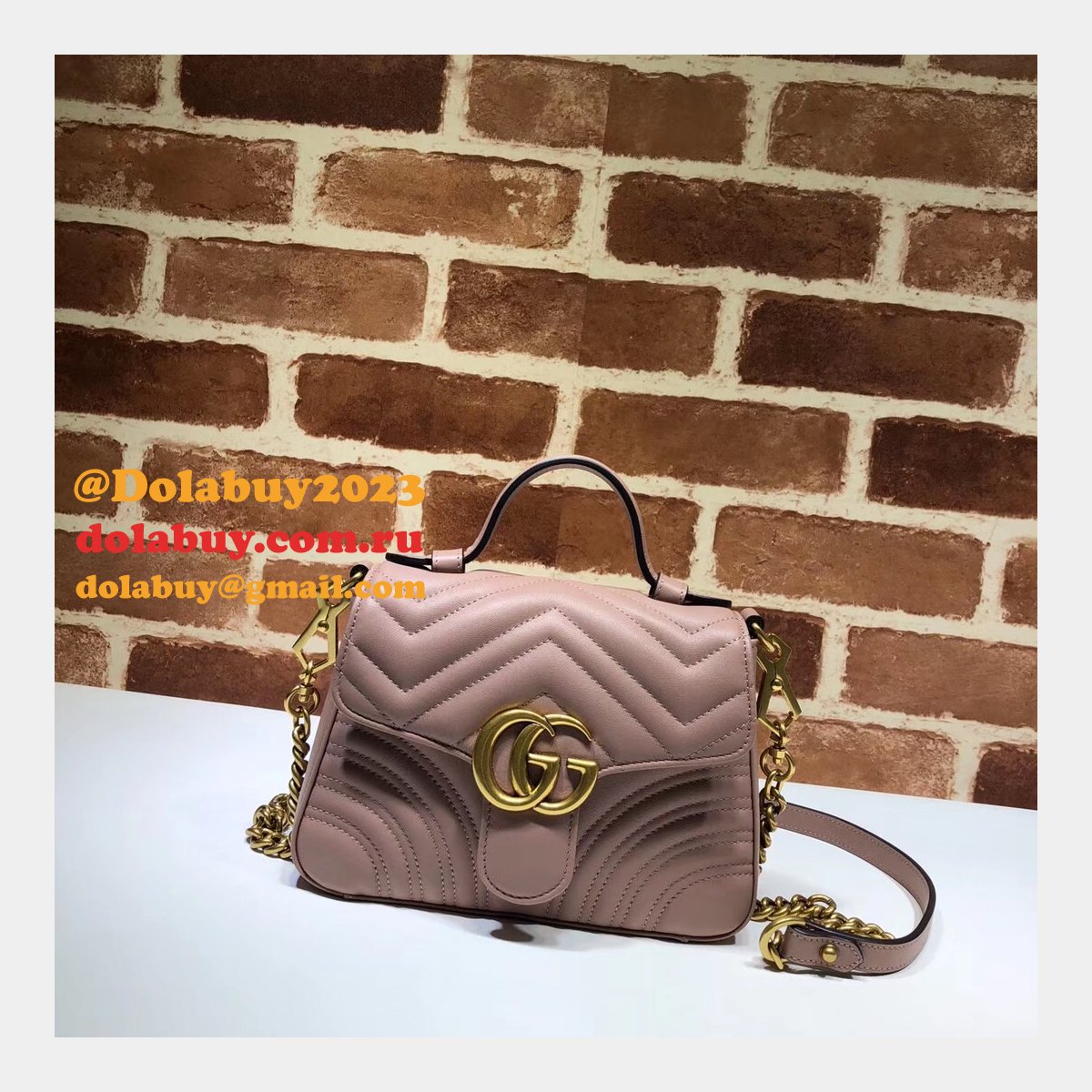 Cheap 547260 Gucci Chevron Leather GG Marmont Mini Top Handle