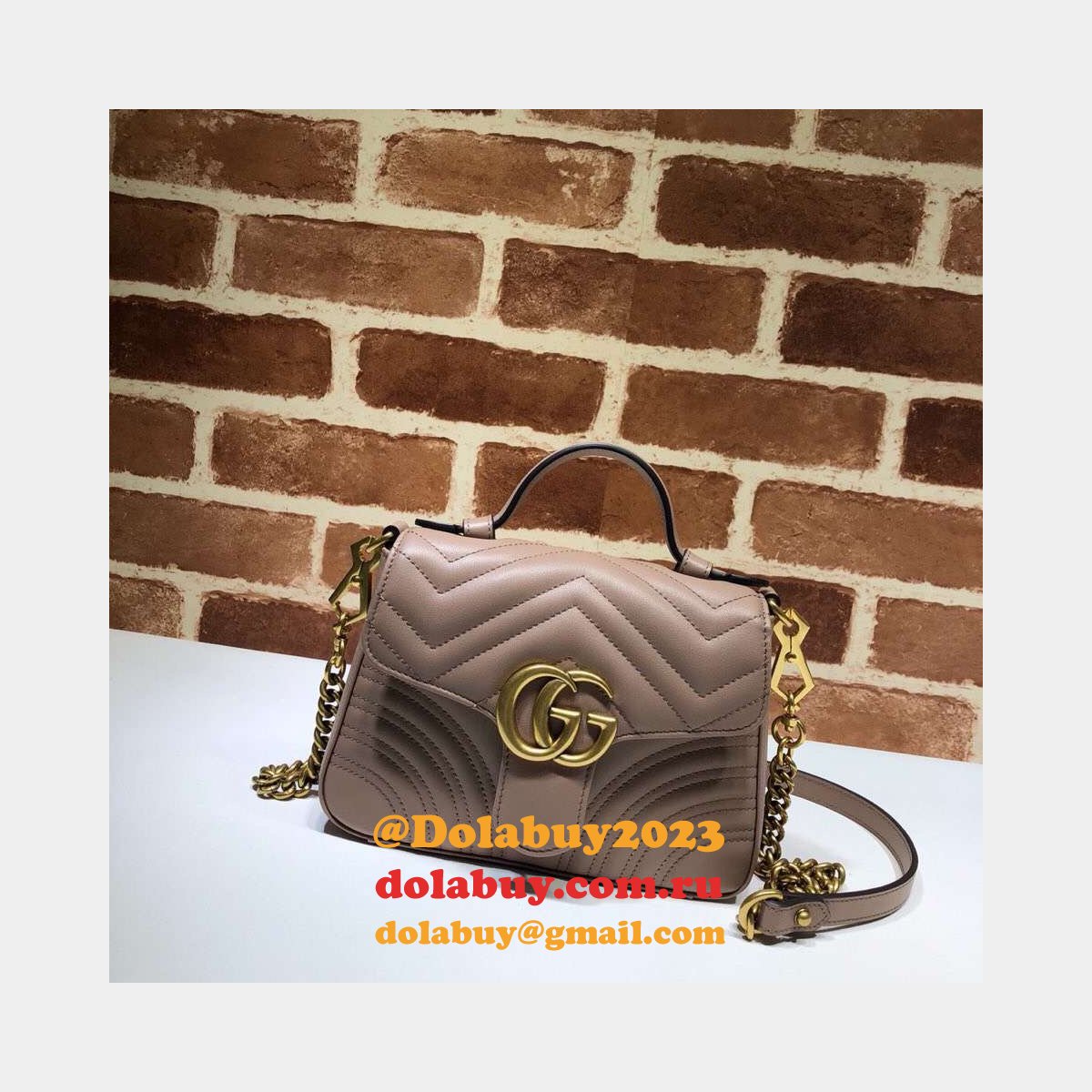 Cheap 547260 Gucci Chevron Leather GG Marmont Mini Top Handle