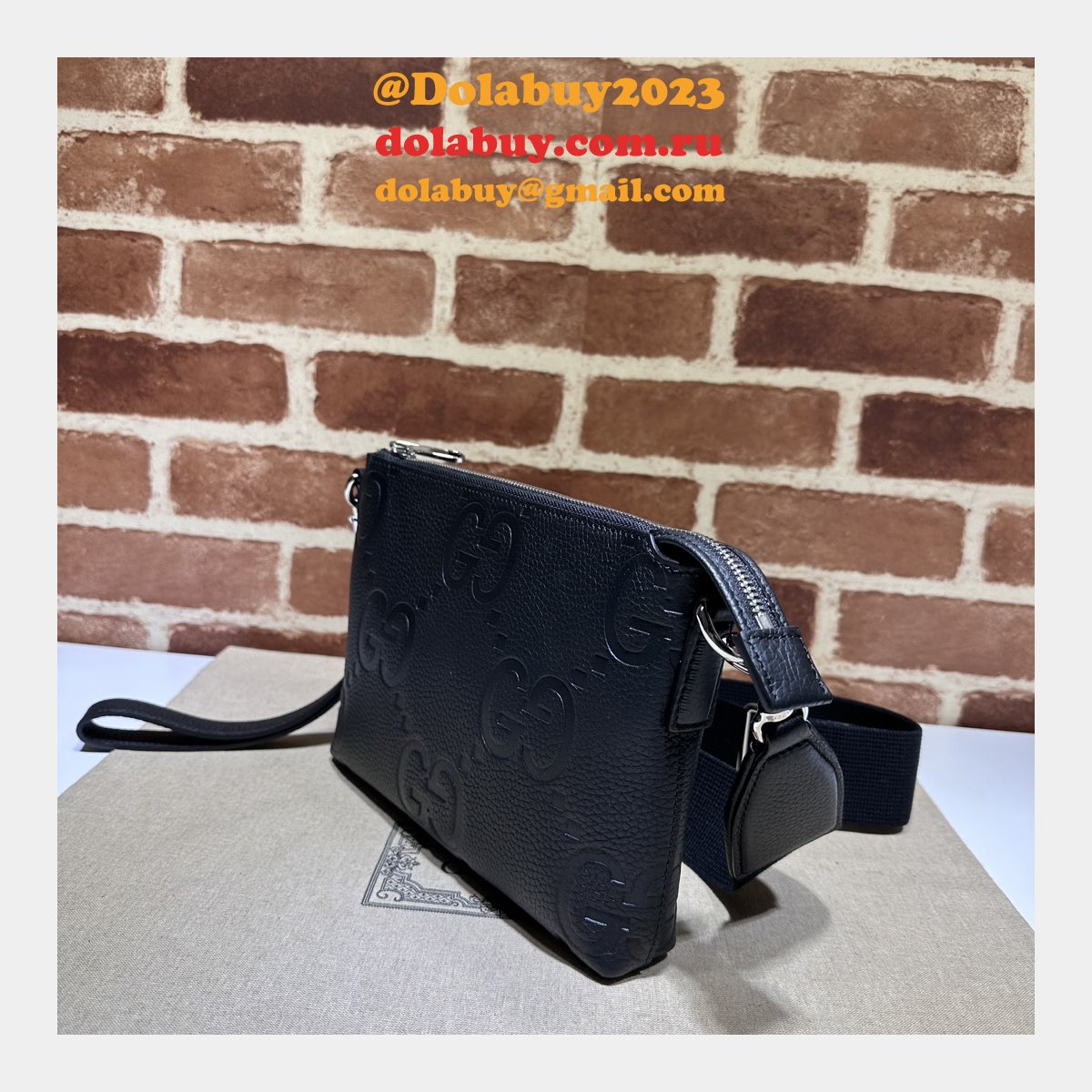 Black Jumbo GG Gucci Knockoff Messenger Men 761747 Luxury Bag