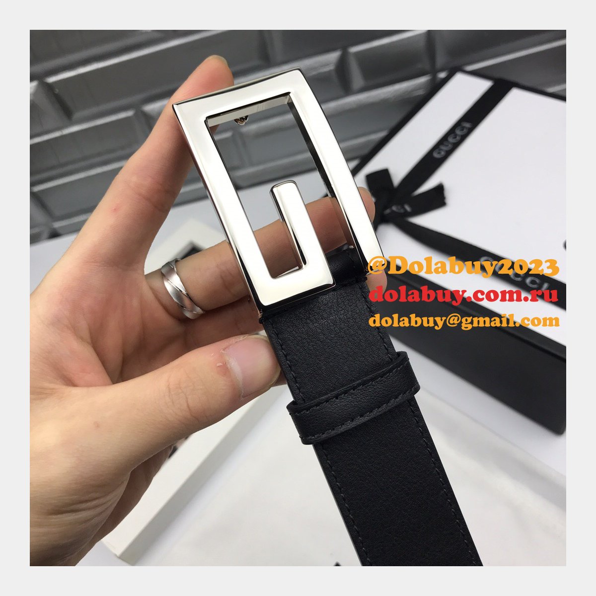 Luxury Gucci 35mm Buckle Black leather belt replica
