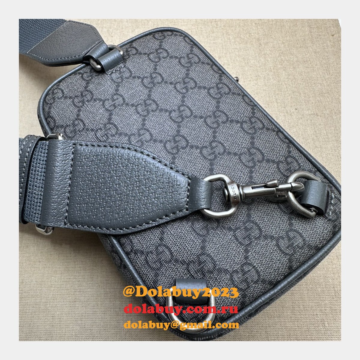Ophidia GG 752565 Grey and Black Supreme Fake Gucci Bag