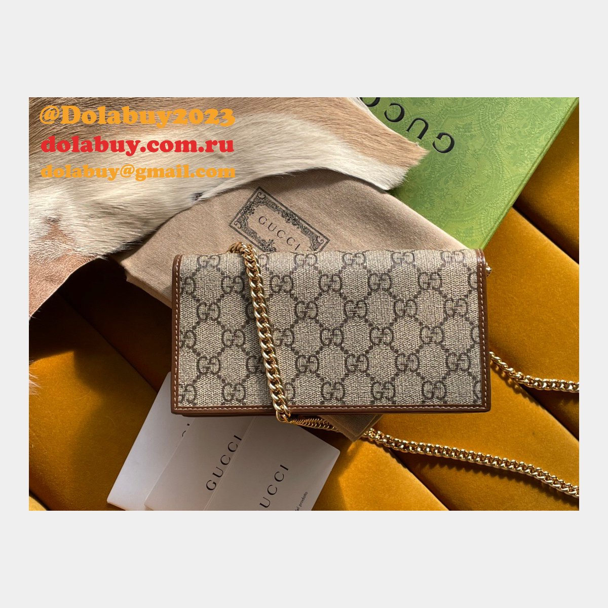Designer Gucci Replicas Horsebit 1955 wallet with chain 621892 GG Supreme