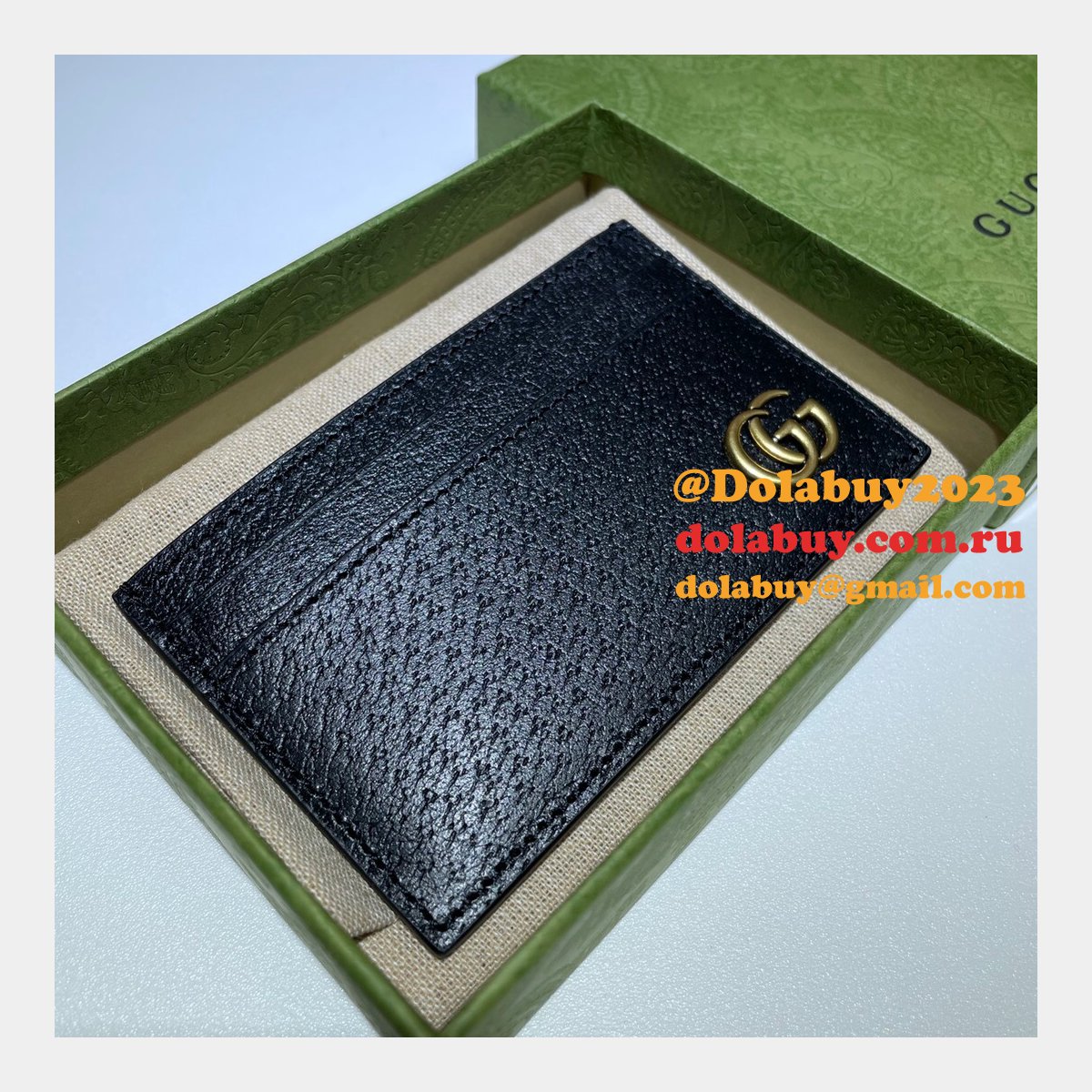 Gucci Best 657588 Replica GG Marmont card case in black leather