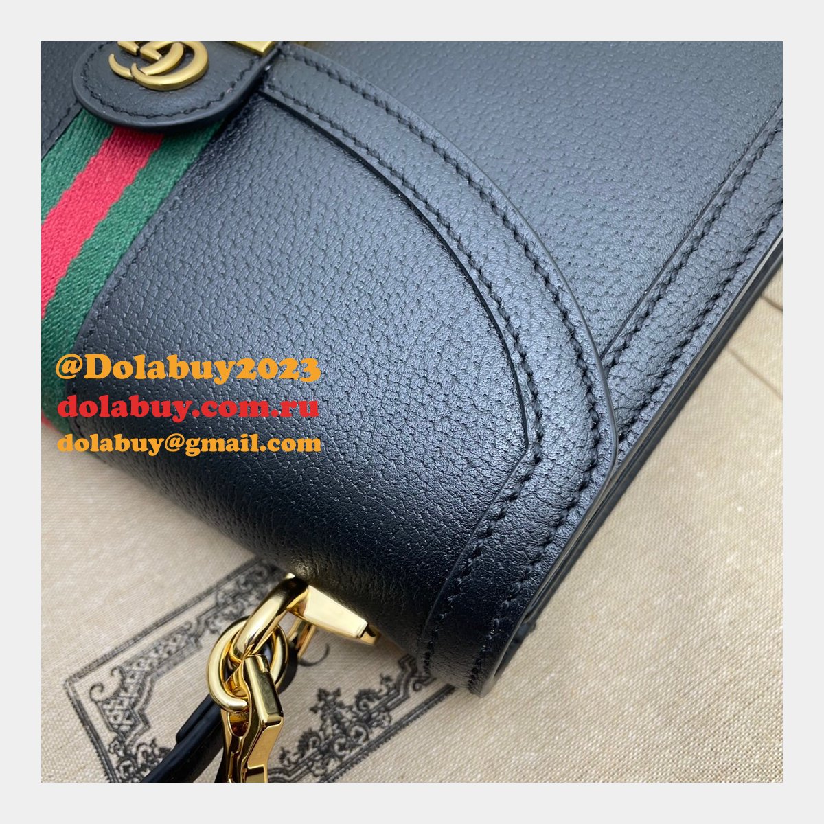 Gucci Black/Cream Ophidia small top handle Replica bag