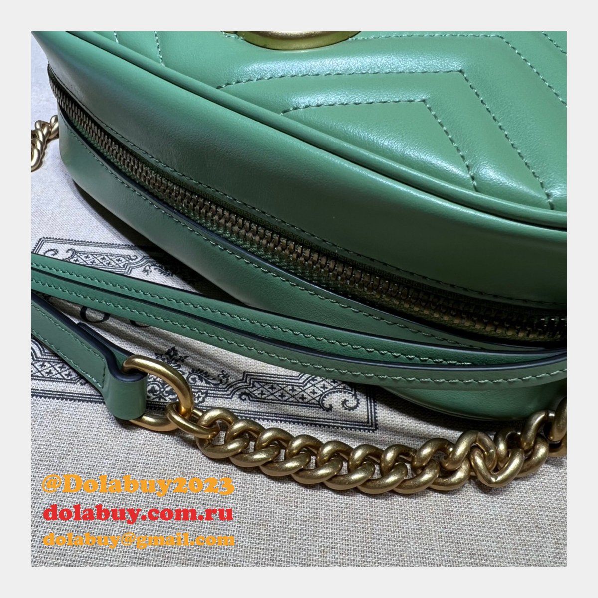 Designer Gucci Leather GG Marmont Top 447632 Matelassé Shoulder Bag