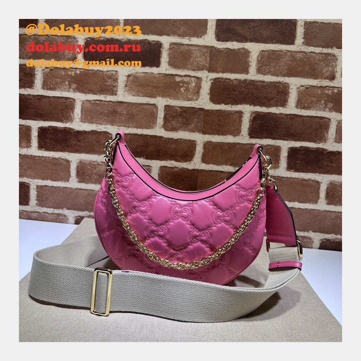 Gucci Replica 739709 GG Matelassé Duplicate Shoulder Pink Bag