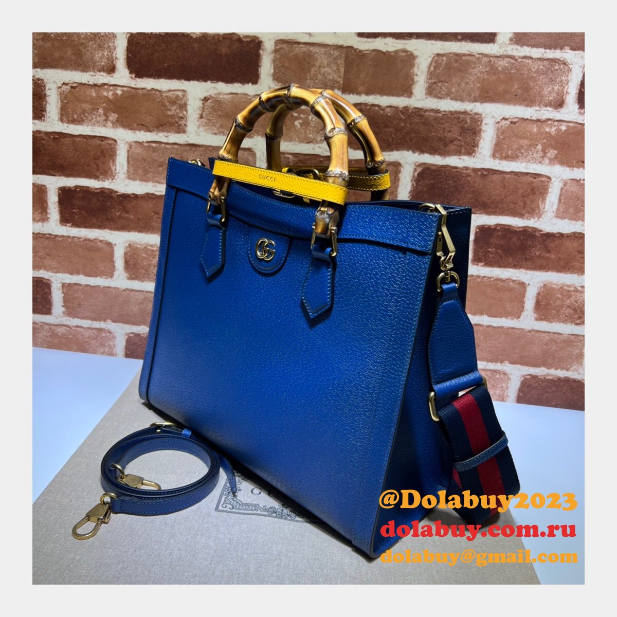 Cheap Gucci Diana tote bag 678842 blue/black leather from china