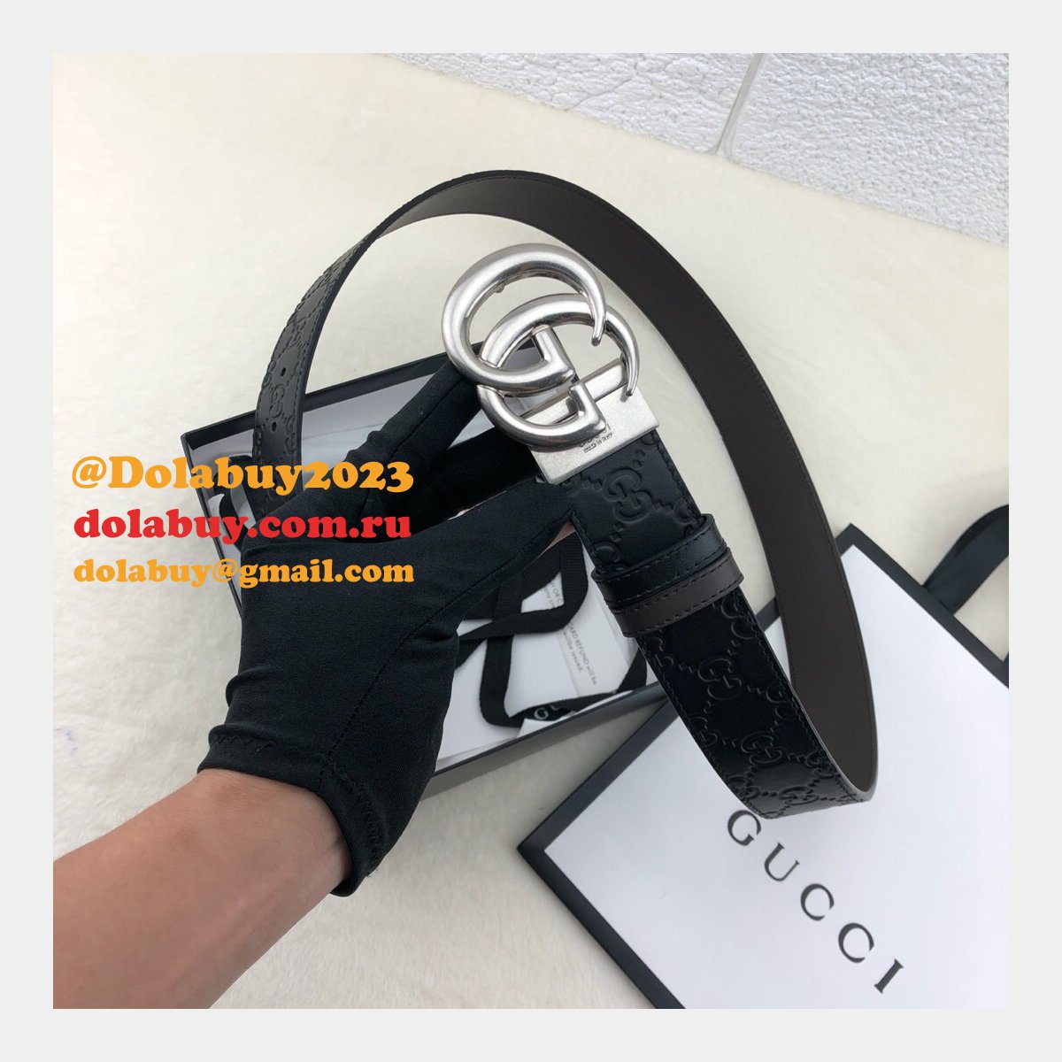 Gucci Belt With Double G Buckle 38mm-2 Black Fake