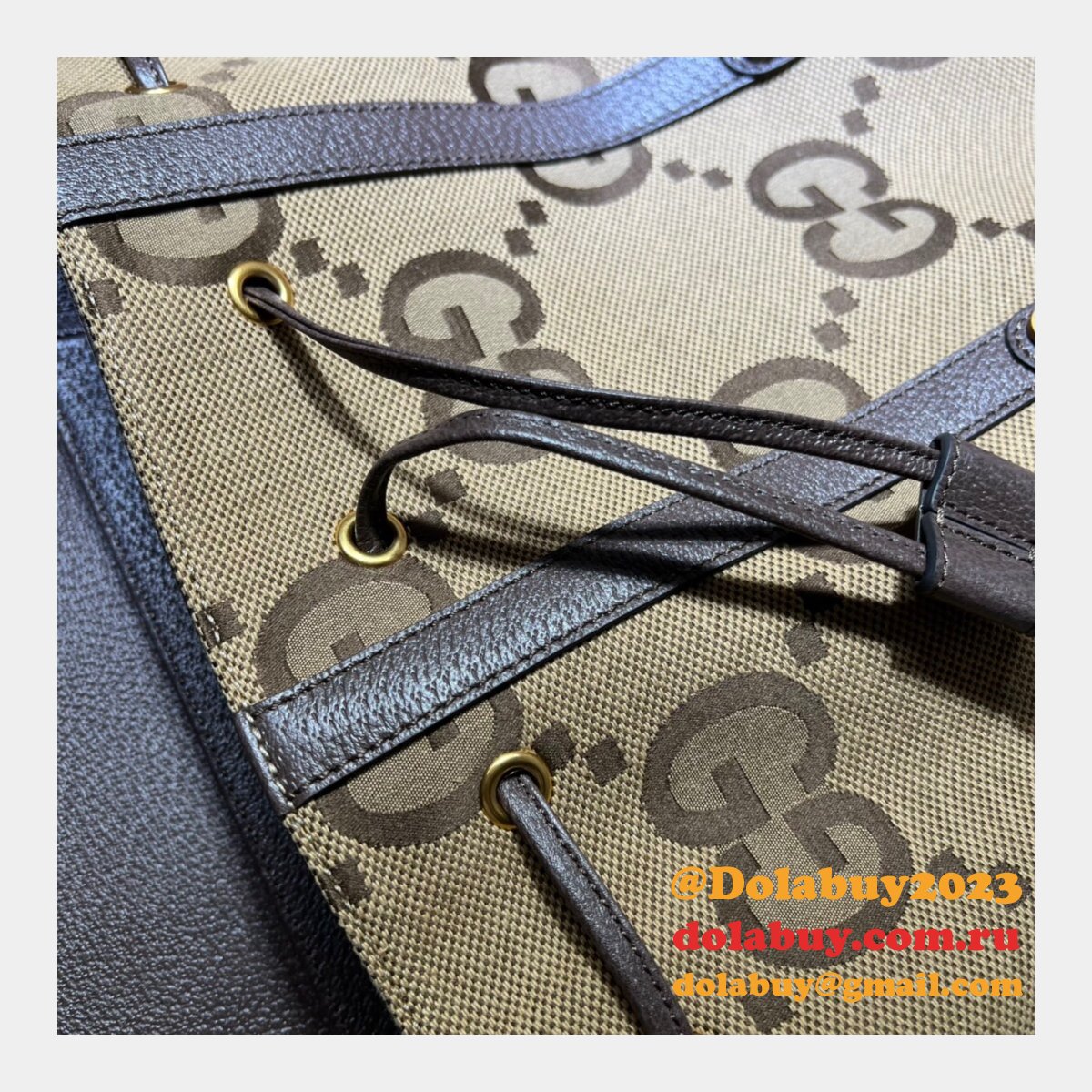 7 Star Gucci Backpack Replica 678829 with jumbo GG in camel and ebony GG canvas