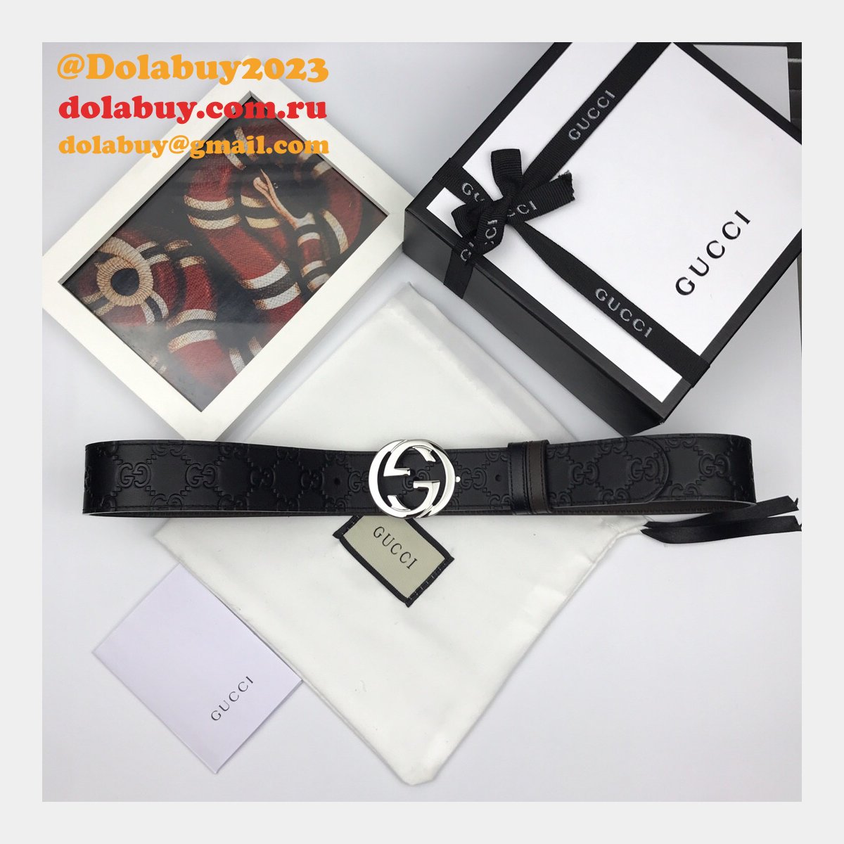 7 Star Gucci 37mm Replica Interlocking G-Buckle Leather black Belt
