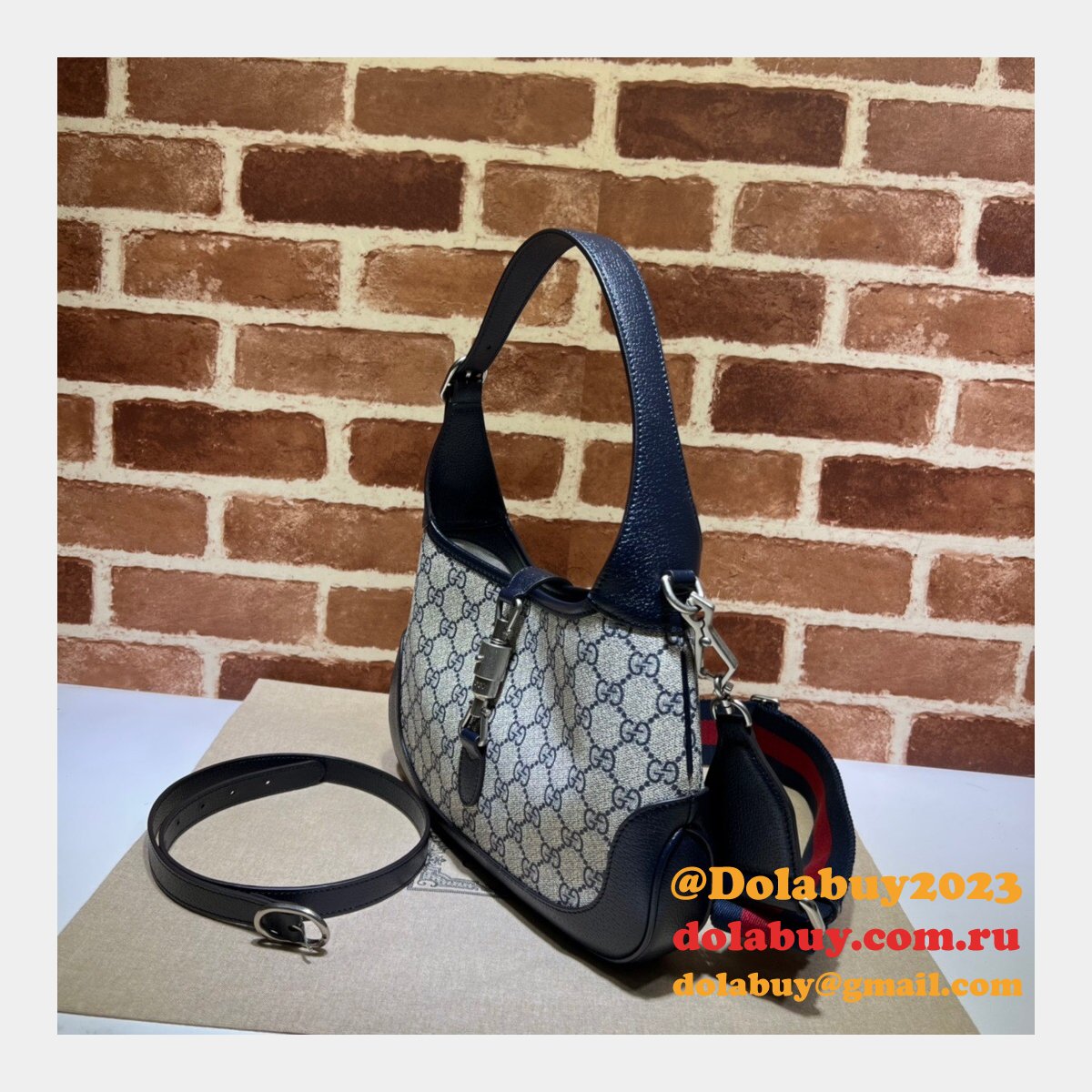 Gucci Wholesale Jackie 1961 small shoulder bag ‎678843 Beige and blue